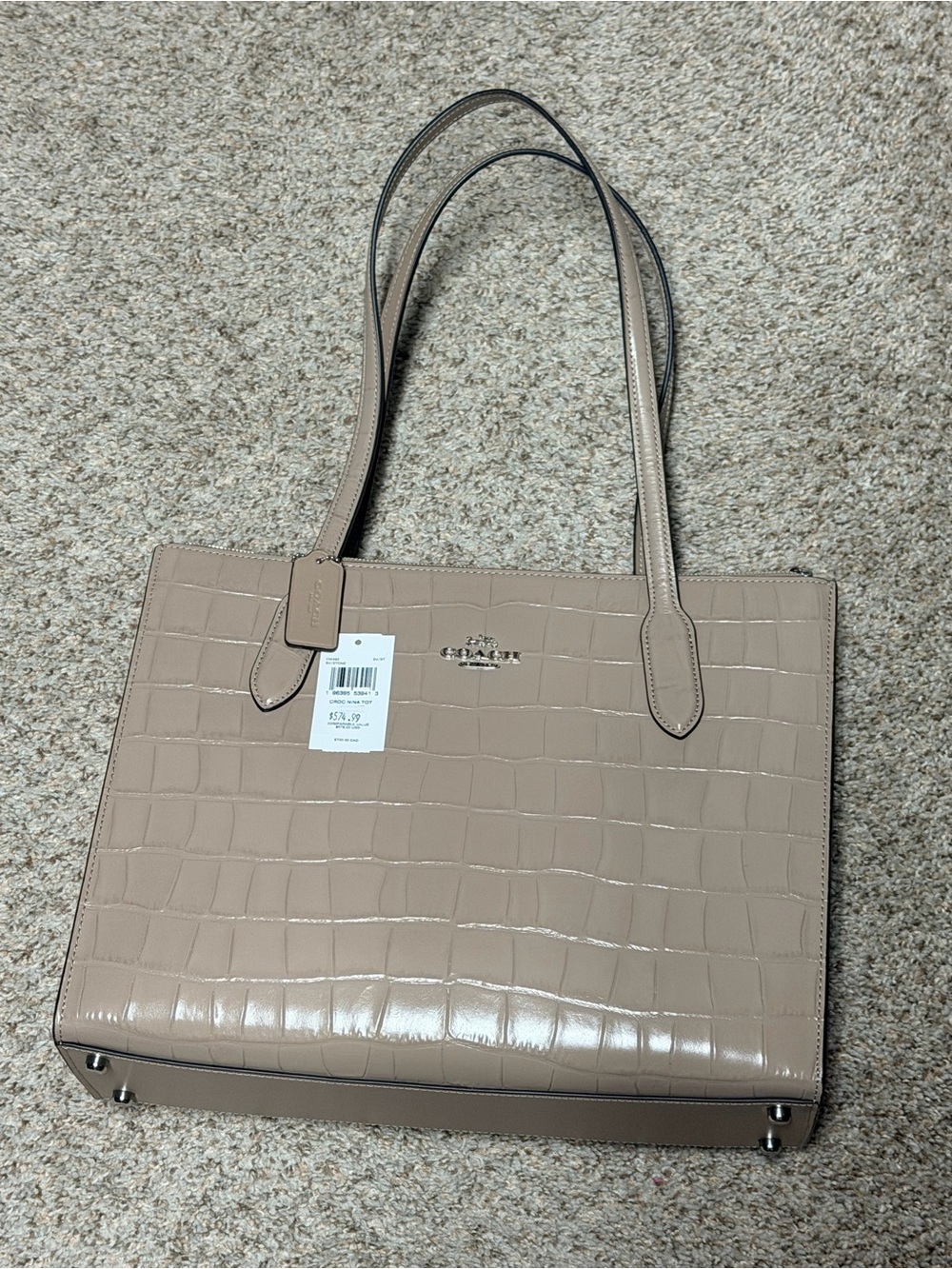Coach Nina Croc-Embossed Leather Tote Bag in Taupe